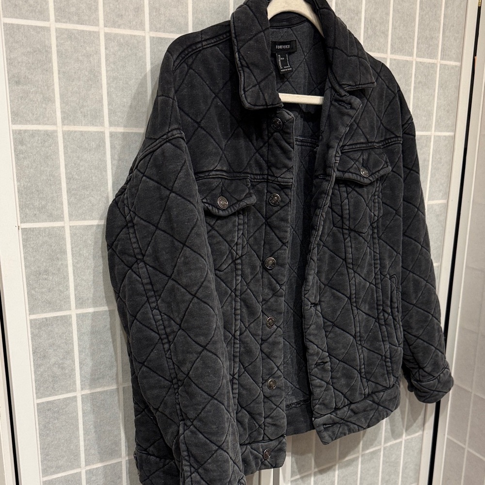 Forever 21 Womens Charcoal Quilted Jacket Size S - Picture 2 of 7